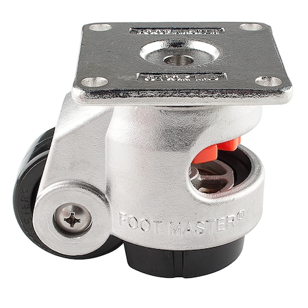 Foot Master Leveling Caster, 50 mm Nylon Wheel, 73x73 mm Plate, Swivel, 280 kg Cap, NBR Pad, Stainless Steel SGDN-60-F-NYN